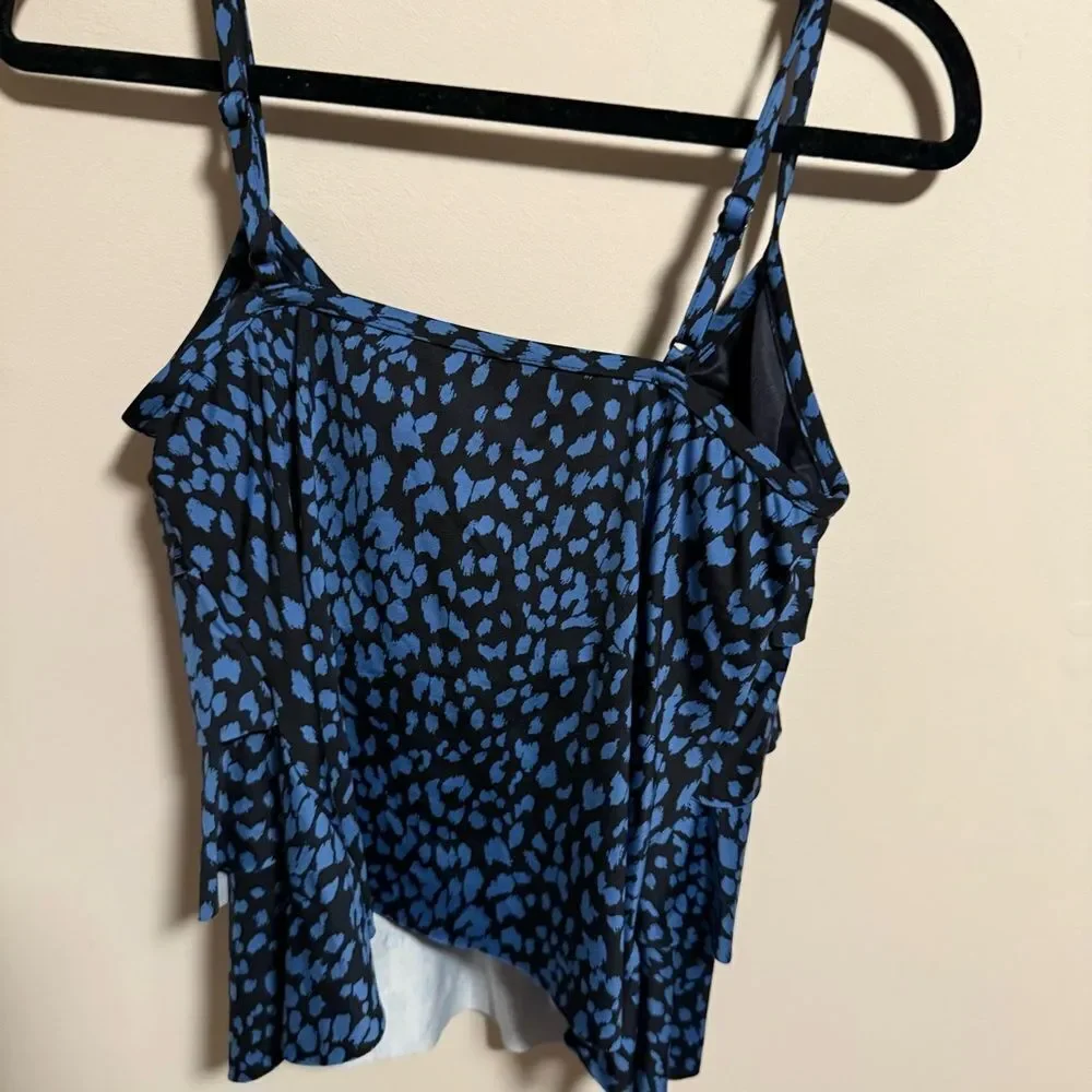 Miraclesuit Dreamsuit Slimming Control Tiered Tankini Top Blue Leopard- Size 10